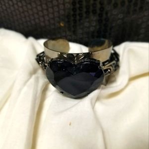 Heart Gem and Chain Cuff Bracelet